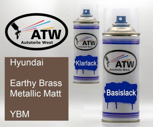 Hyundai, Earthy Brass Metallic Matt, YBM: 400ml Sprühdose + 400ml Klarlack - Set, von ATW Autoteile West.